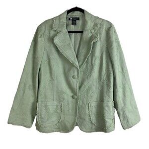 Carole Little Vintage Womens Size 1X Embroidered‎ Jacket with Fringe Detail Sage